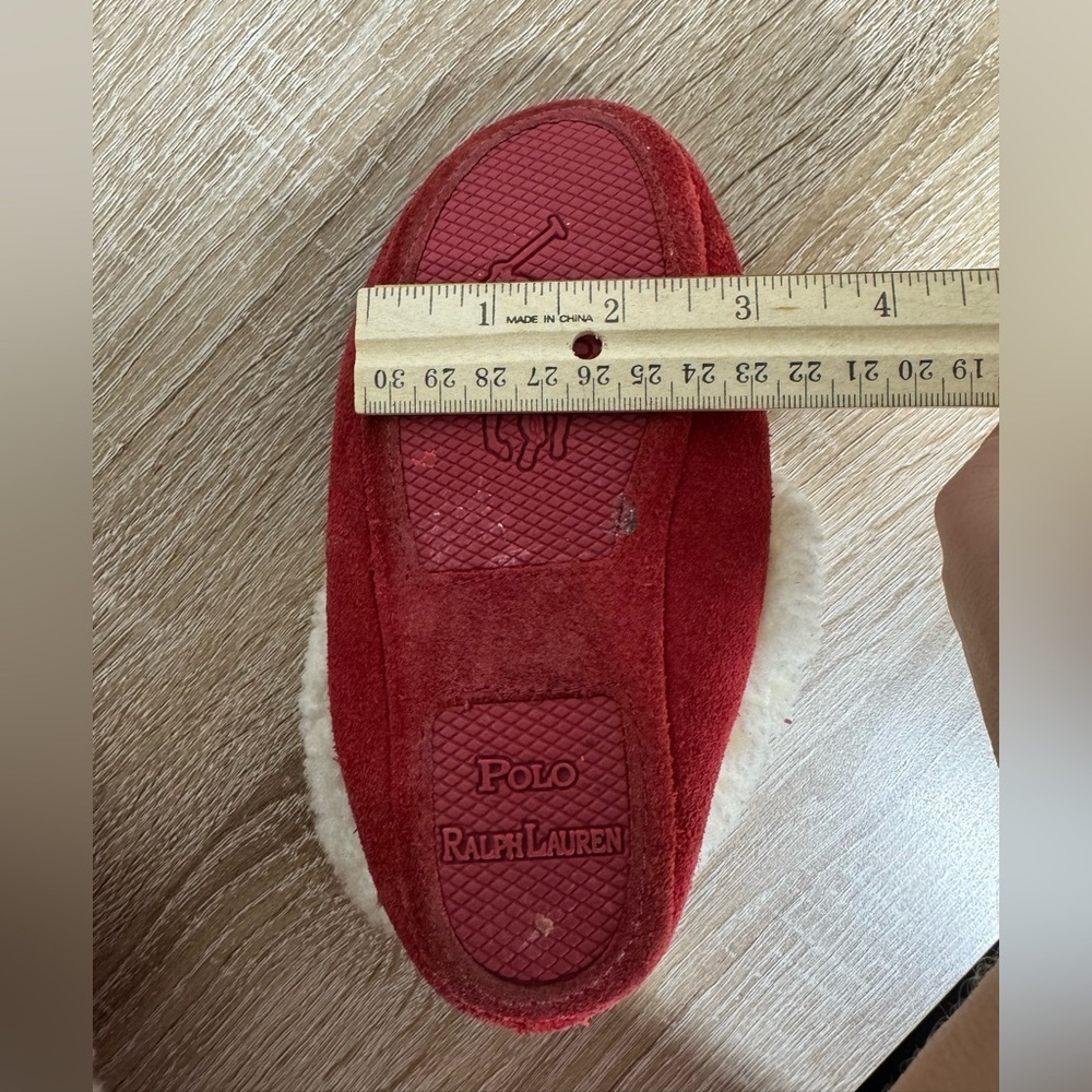 Polo Ralph Lauren Kids Size 9 Red Suede Sheepskin Slippers Moccasin Unisex - Picture 9 of 11